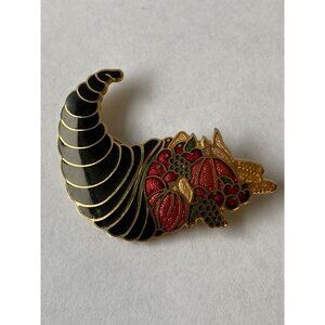 Crown Fish Cornucopia-Style Enamel Pin With Vibrant Fruit & Gold-Tone Details J0